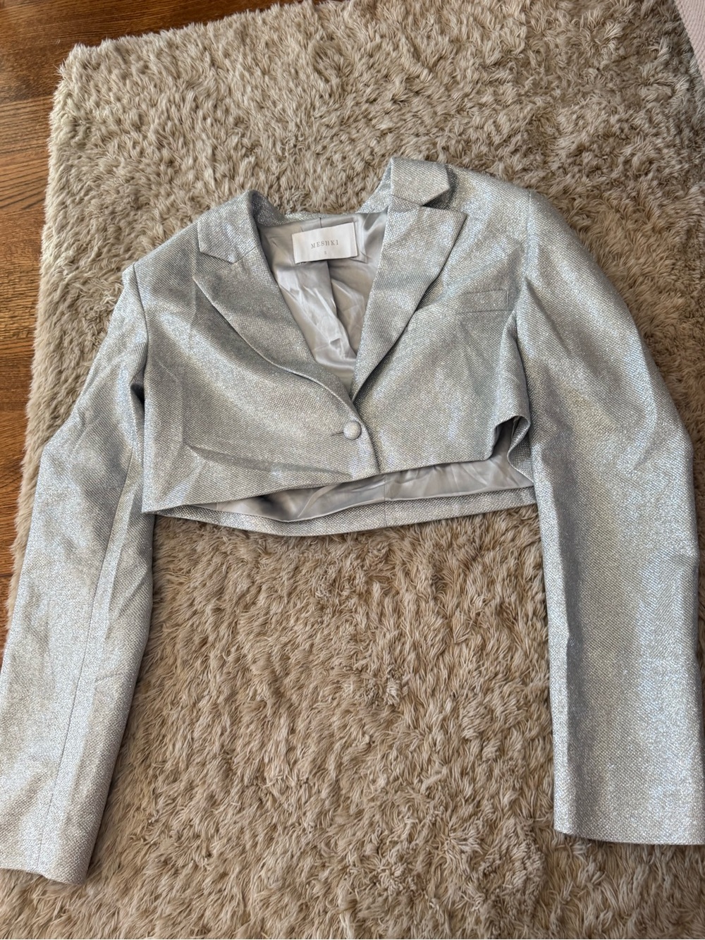 Meshki Silver Cropped Glitter Blazer Jacket - Picture 2 of 3